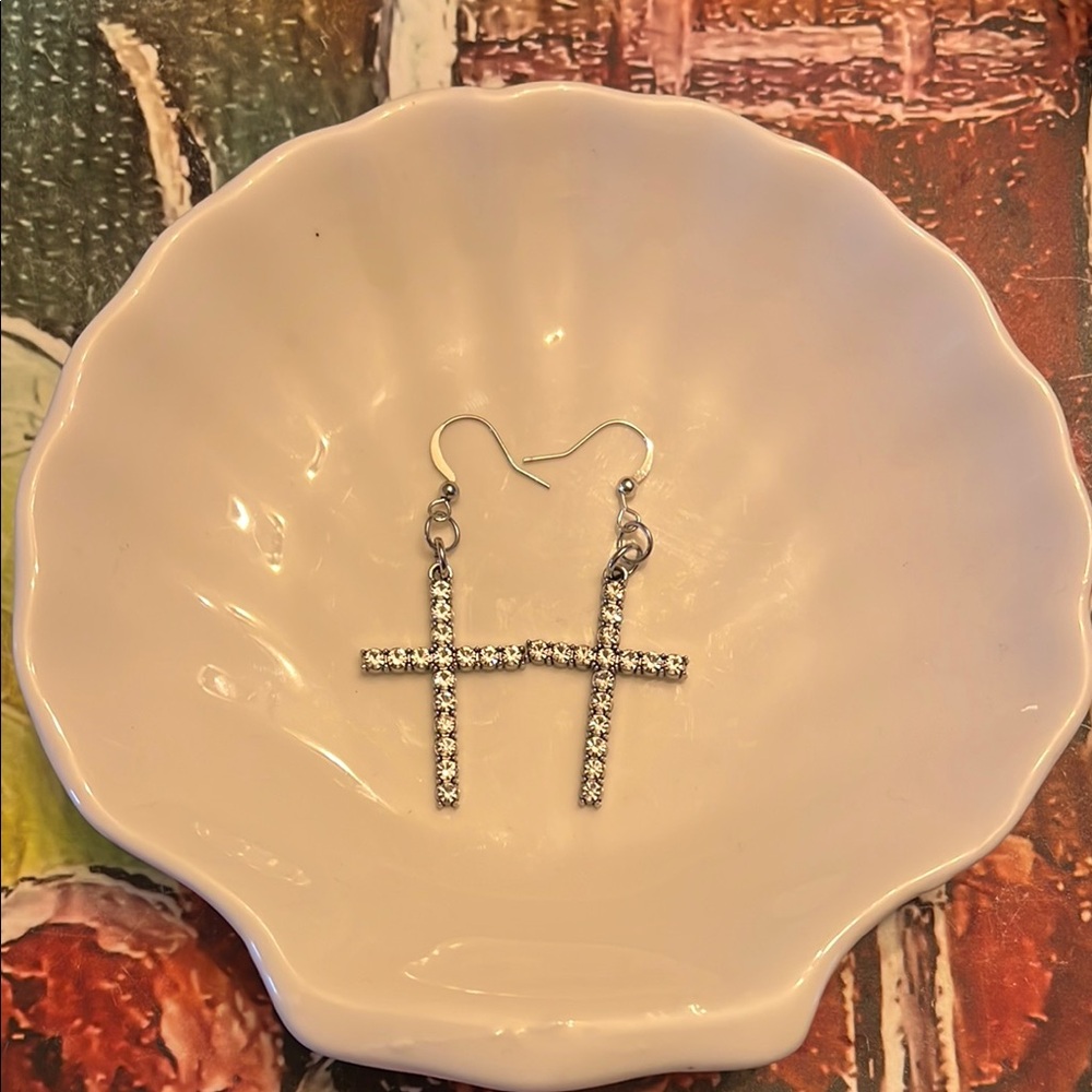 Delicate Silver Cross Dangle Earrings
